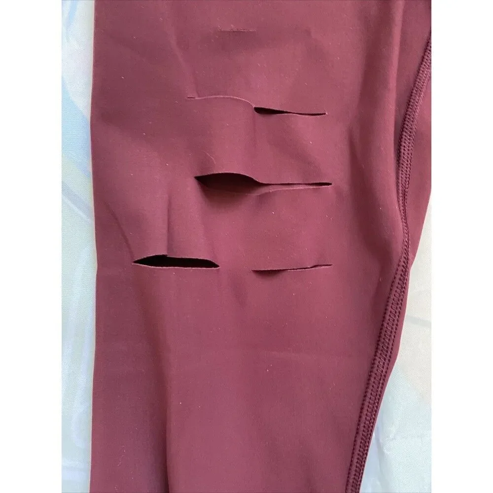 ALO Yoga Ripped Warrior Leggings Red High Waist Laser Cut  Full Length Small